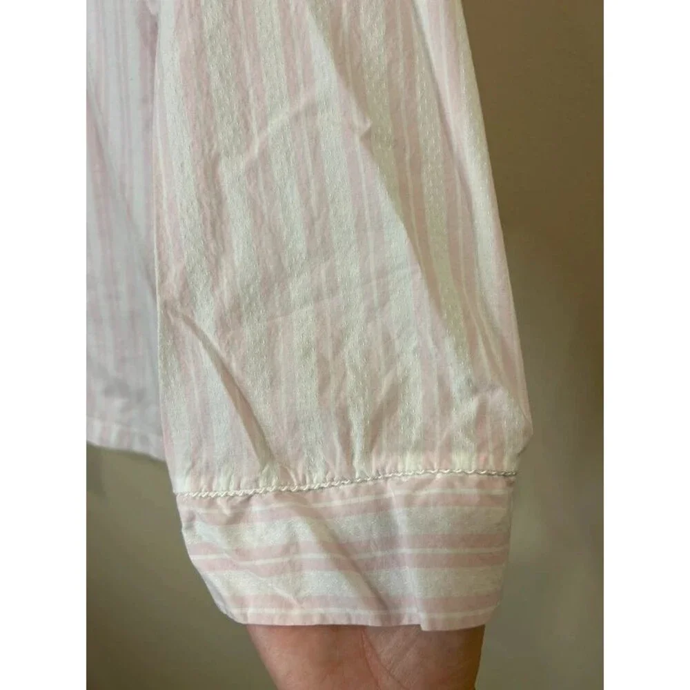 Vintage Christian Dior Women's LG Cotton Pink Striped Button Pajama Top